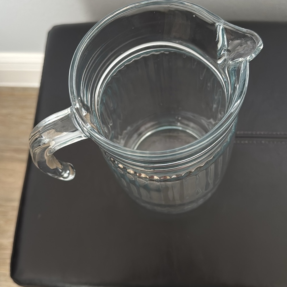 Vintage look Ribbed Clear Glass Pitcher. - Picture 3 of 4